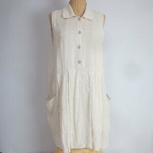 Vtg FLAX by Jeanne Engelhart US Women Small Oatmeal Beige Tunic Pleated Dress